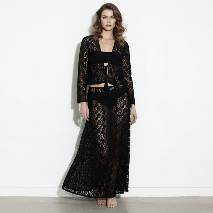 Chiara black crochet kimono