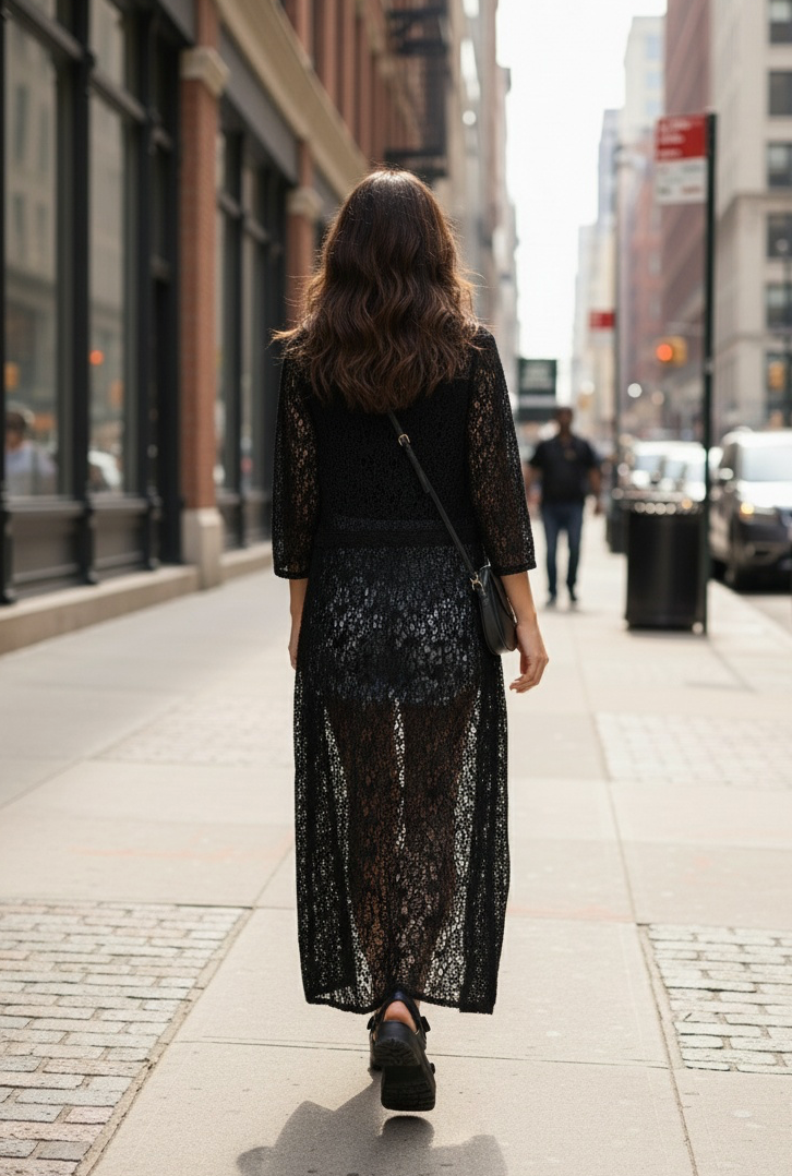 Chiara black crochet kimono