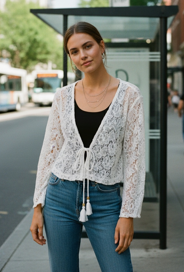 Amara White Crochet Kimono