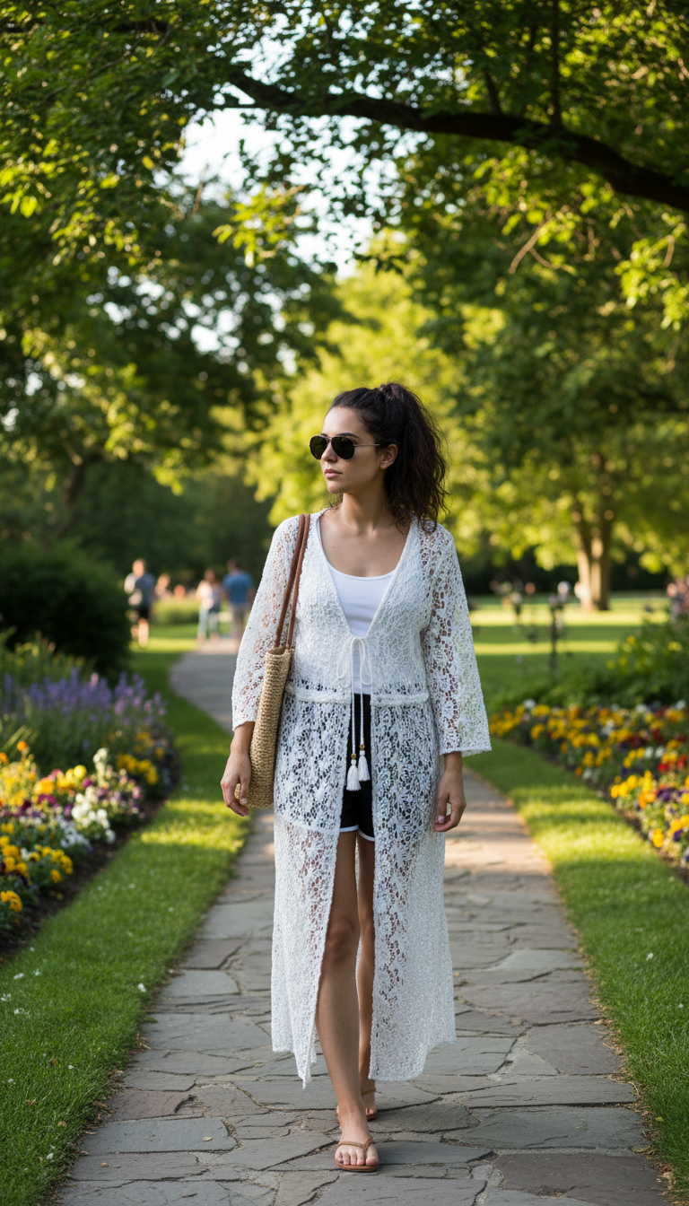 Amara White Crochet Kimono